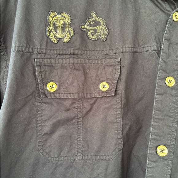 Men's Black Button Down Shirt with Gold Details - Picture 2 of 14